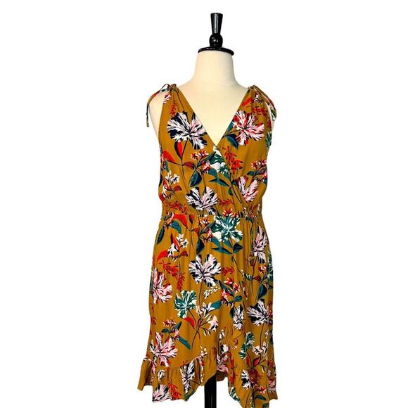 A New Day Target Faux Wrap Dress Ruffle Hem Tan Multi Floral New Sz Women's 2XL - Picture 1 of 15